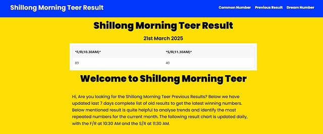 shillong morning teer